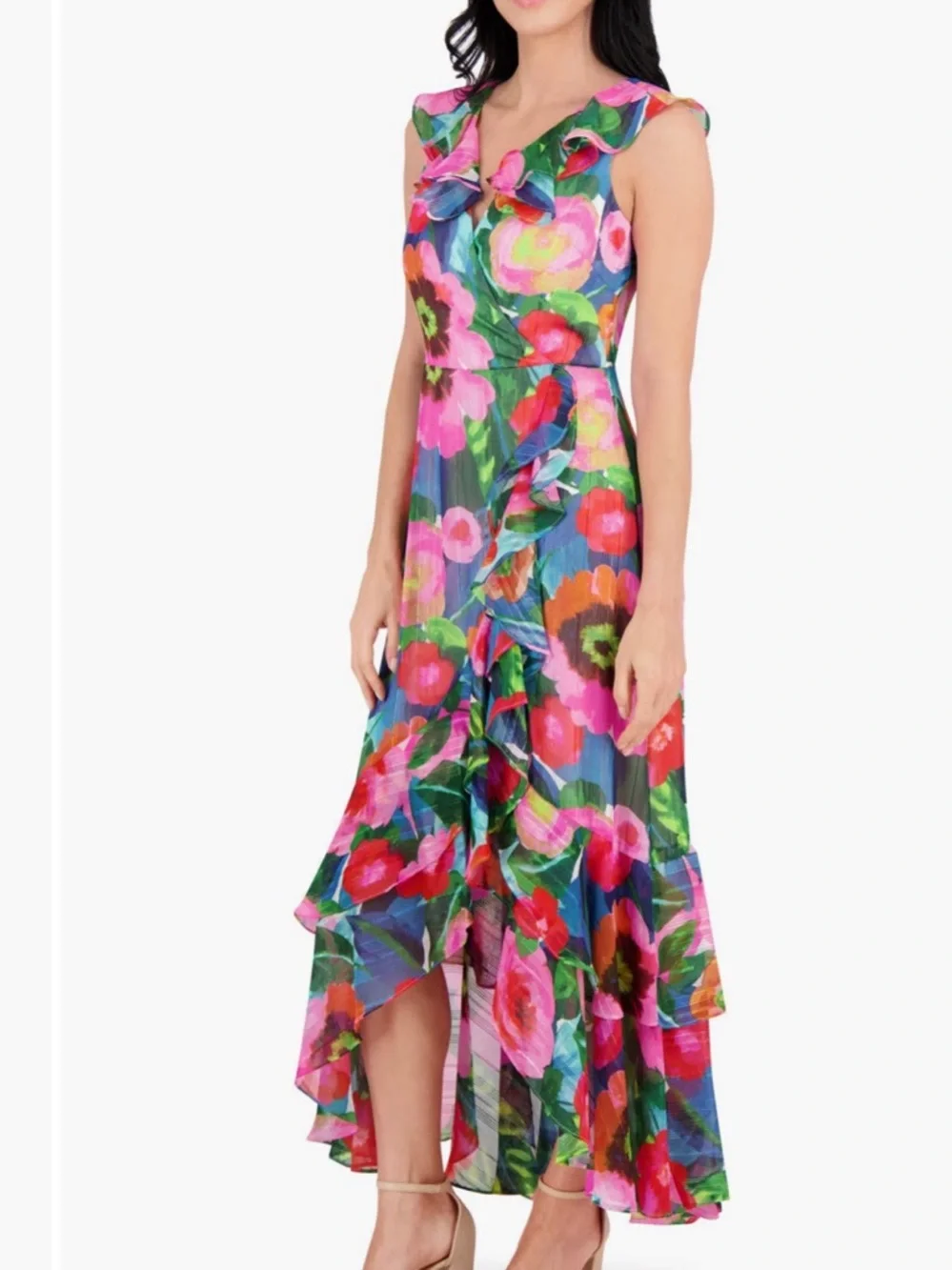 KENSIE Womens Sleeveless Ruffle Floral Maxi Faux Wrap Dress size 14 NWT - Picture 1 of 12